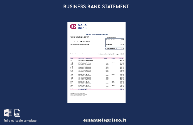 stile verificato Modello di estratto conto aziendale Neue Bank AG Modello Word e